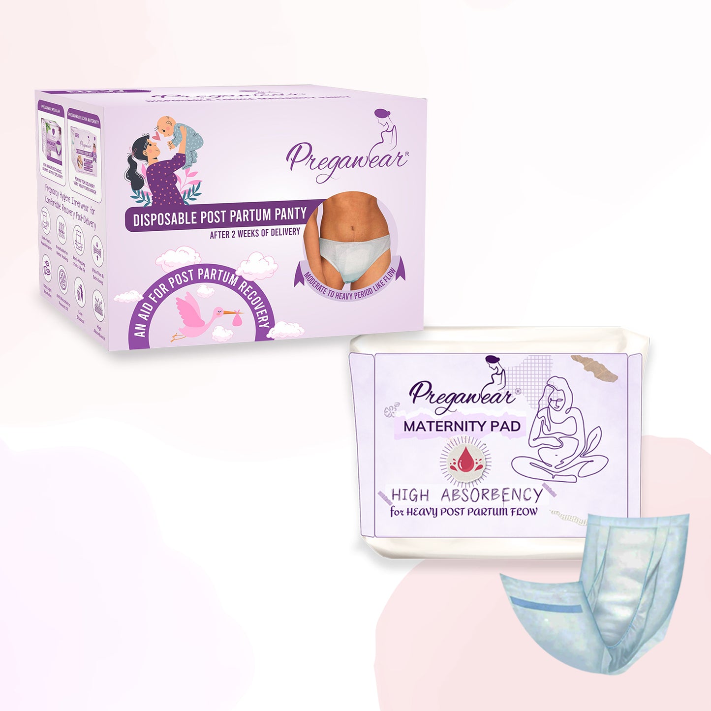 Pregawear Post Partum Panty & Maternity Pad Combo for Women|Heavy Flow|After Delivery