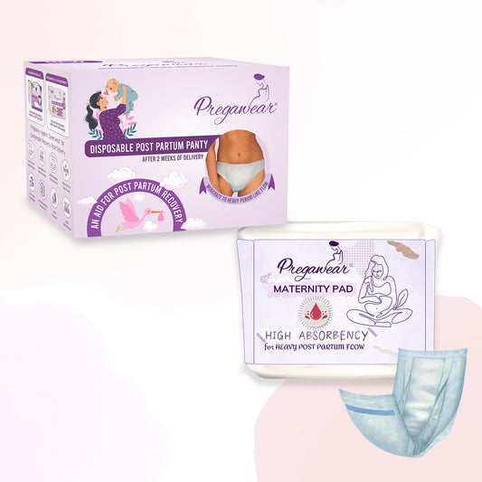 Pregawear Post Partum Panty & Maternity Pad Combo for Women|Heavy Flow|After Delivery