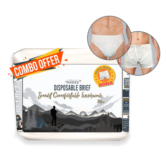Trawee Disposable Men Brief with Free Boxer | Office, Daily Use, Travel, Spa,Night Wear| Prevents Infection| Anti Fungal & Anti Bacterial Underwear| Absorbs Sweat| Rash Free