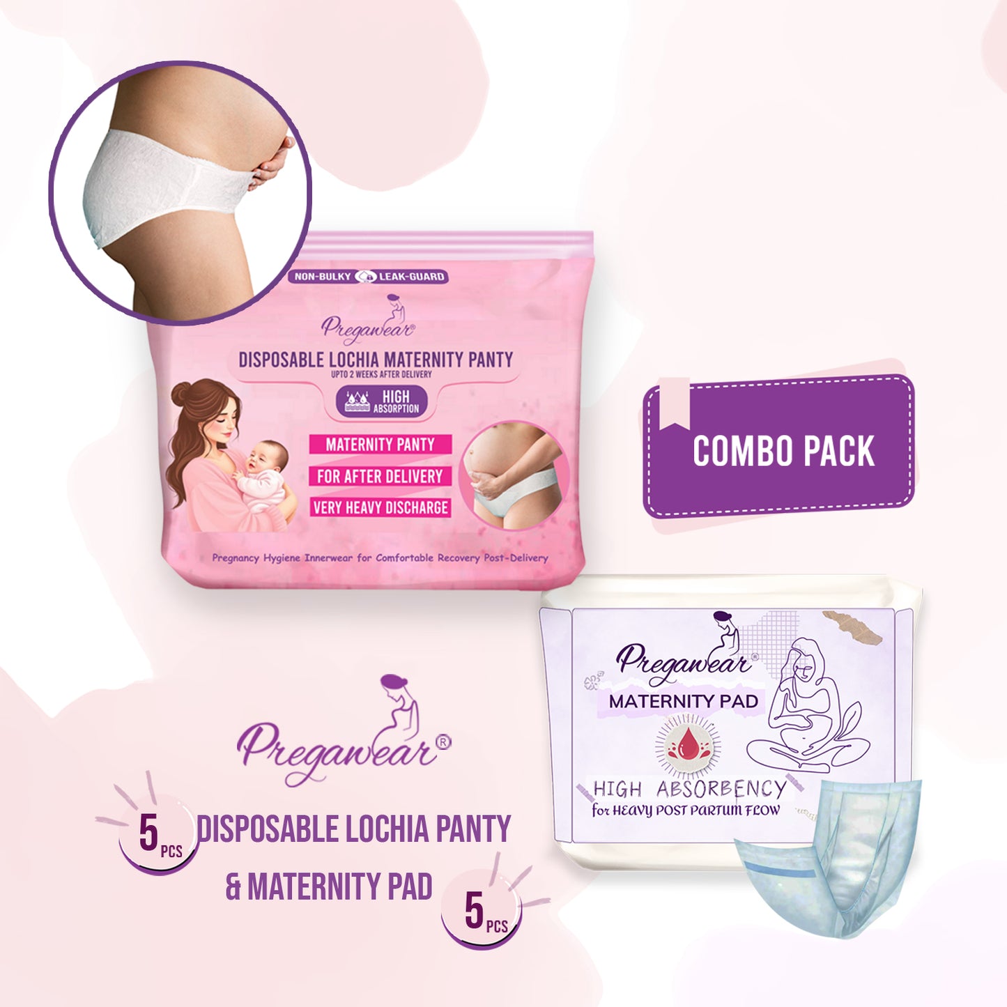 Pregawear Lochia Maternity Panty & Maternity Pad Combo| Heavy Flow | Post Delivery