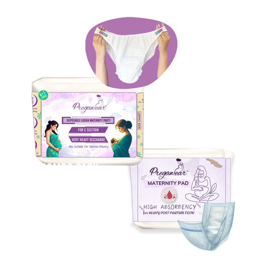 Pregawear Lochia Maternity Panty for C Section & Maternity Pad Combo for Heavy Flow Post Delivery