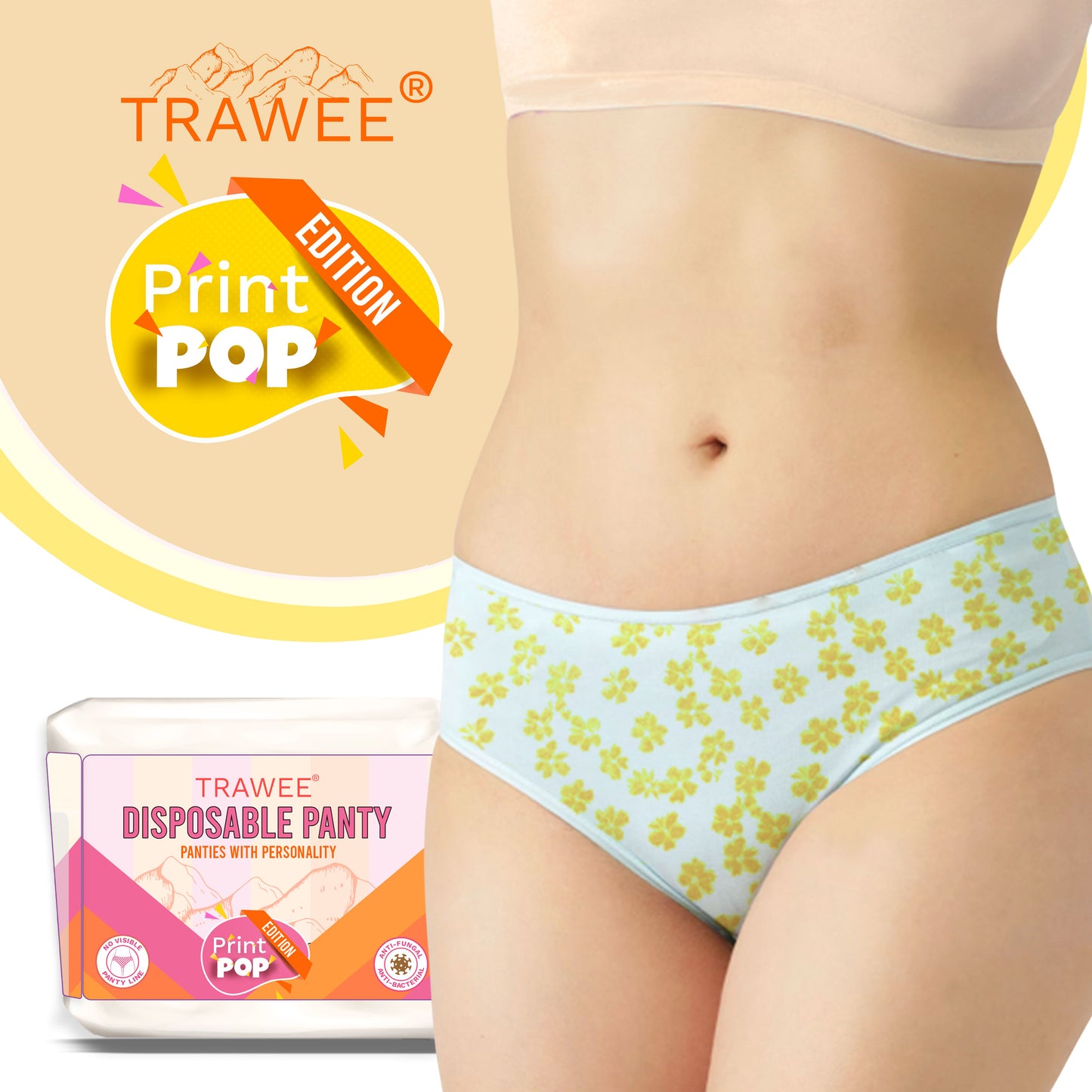 Trawee Women Disposable Innerwear| Print Pop Travel Panty | Rash-Free, Breathable, Antibacterial, Antifungal| Prevents UTI| Perfect for Daily Use, Trips, Trekking & Vacations| No Laundry - XL