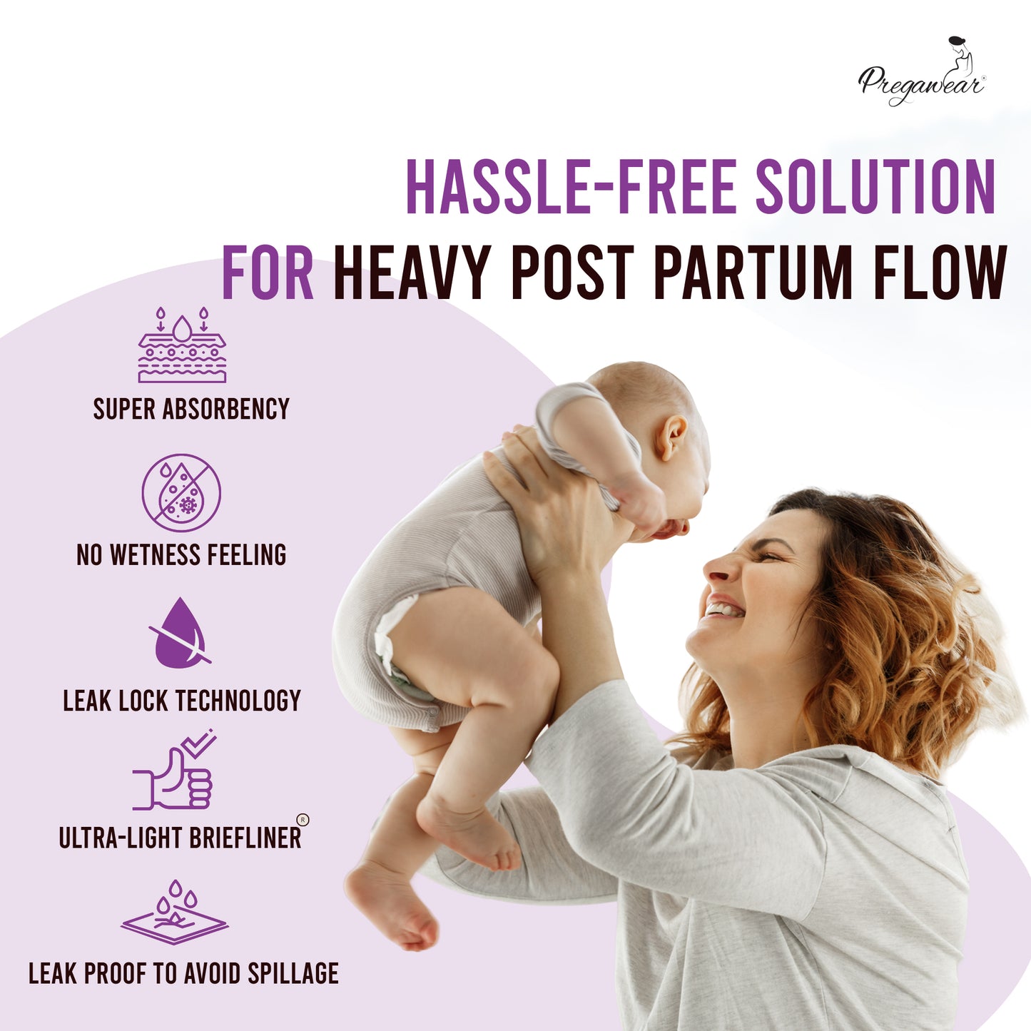 Pregawear Maternity Pad| Premium Disposable Soft Pads for Women| After Delivery Incontinence High Absorption | Heavy Periods | Leak Guard| Postpartum Flow| Rash Free | Overnight Protection