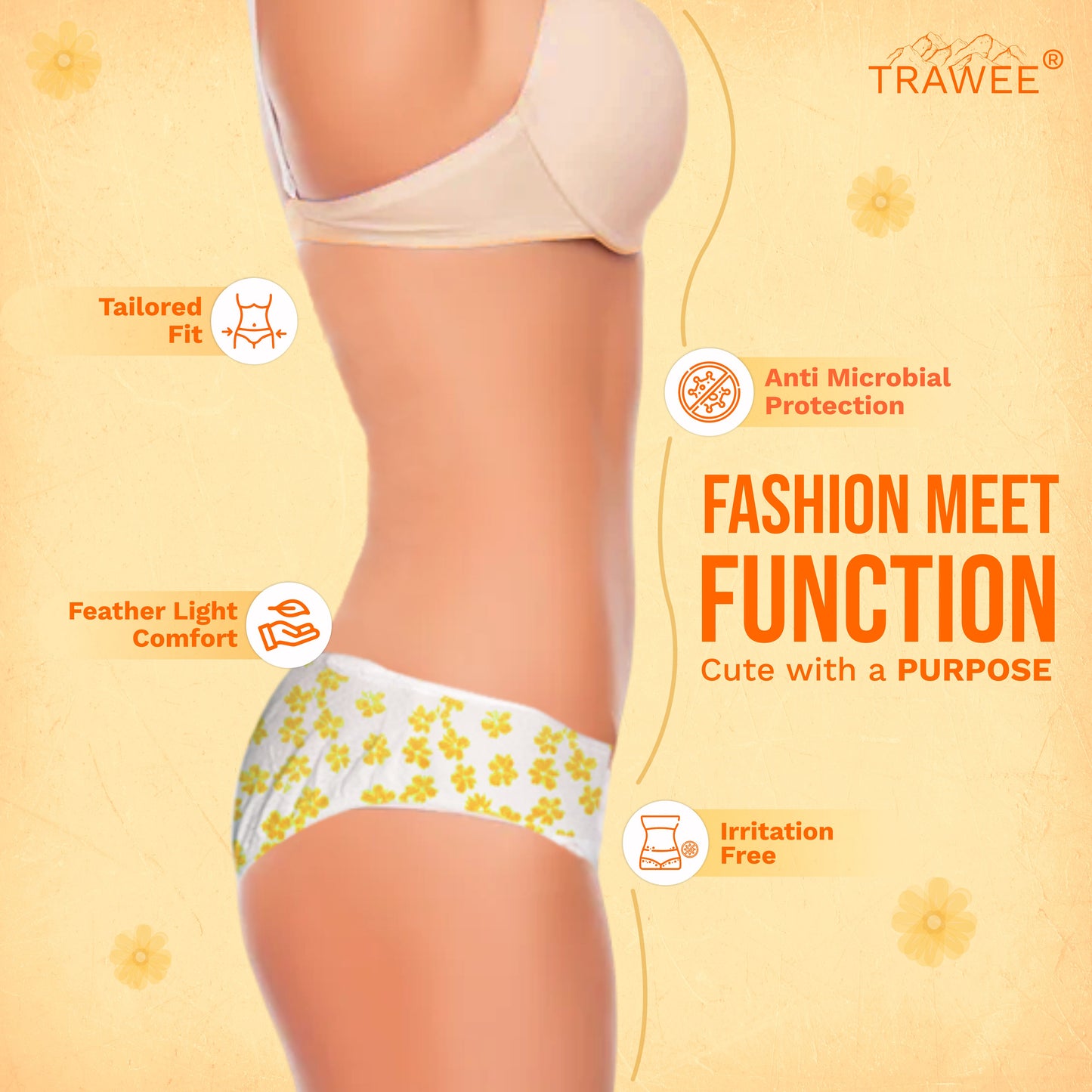 Trawee Women Disposable Innerwear| Print Pop Travel Panty | Rash-Free, Breathable, Antibacterial, Antifungal| Prevents UTI| Perfect for Daily Use, Trips, Trekking & Vacations| No Laundry - XL