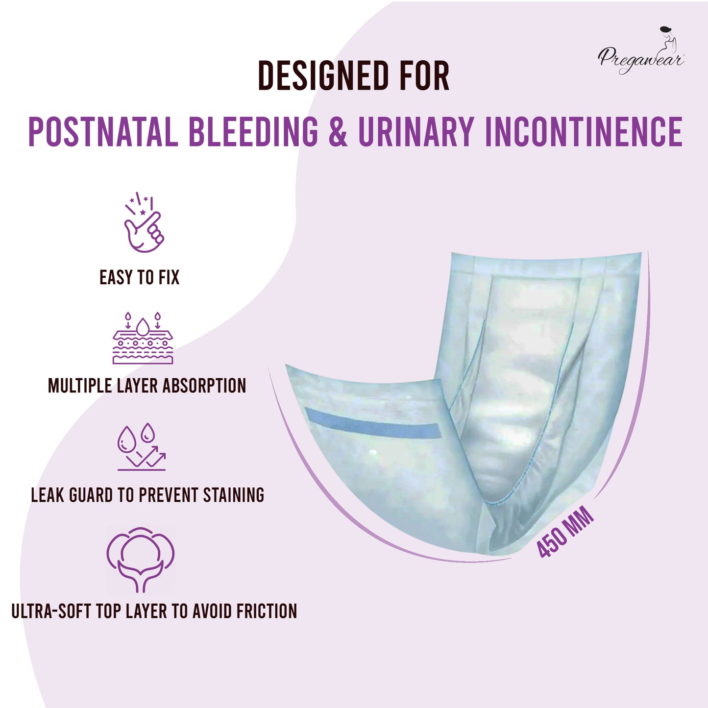 Pregawear Maternity Pad| Premium Disposable Soft Pads for Women| After Delivery Incontinence High Absorption | Heavy Periods | Leak Guard| Postpartum Flow| Rash Free | Overnight Protection