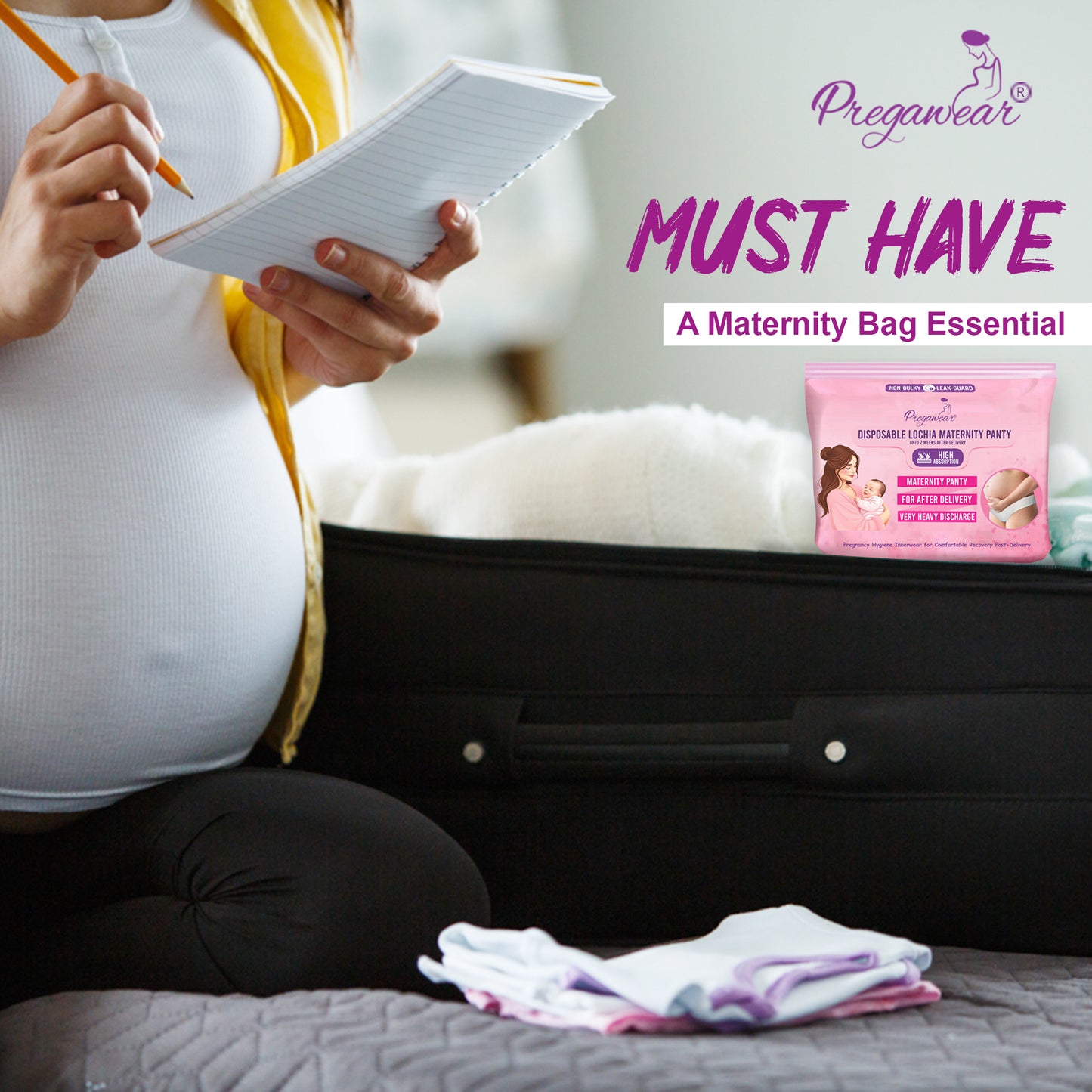 Lochia Maternity Panties (Disposable) with High Absorption Pad & Leak Guard for Extra Heavy Flow, Pregawear--Disposable Lochia Panty