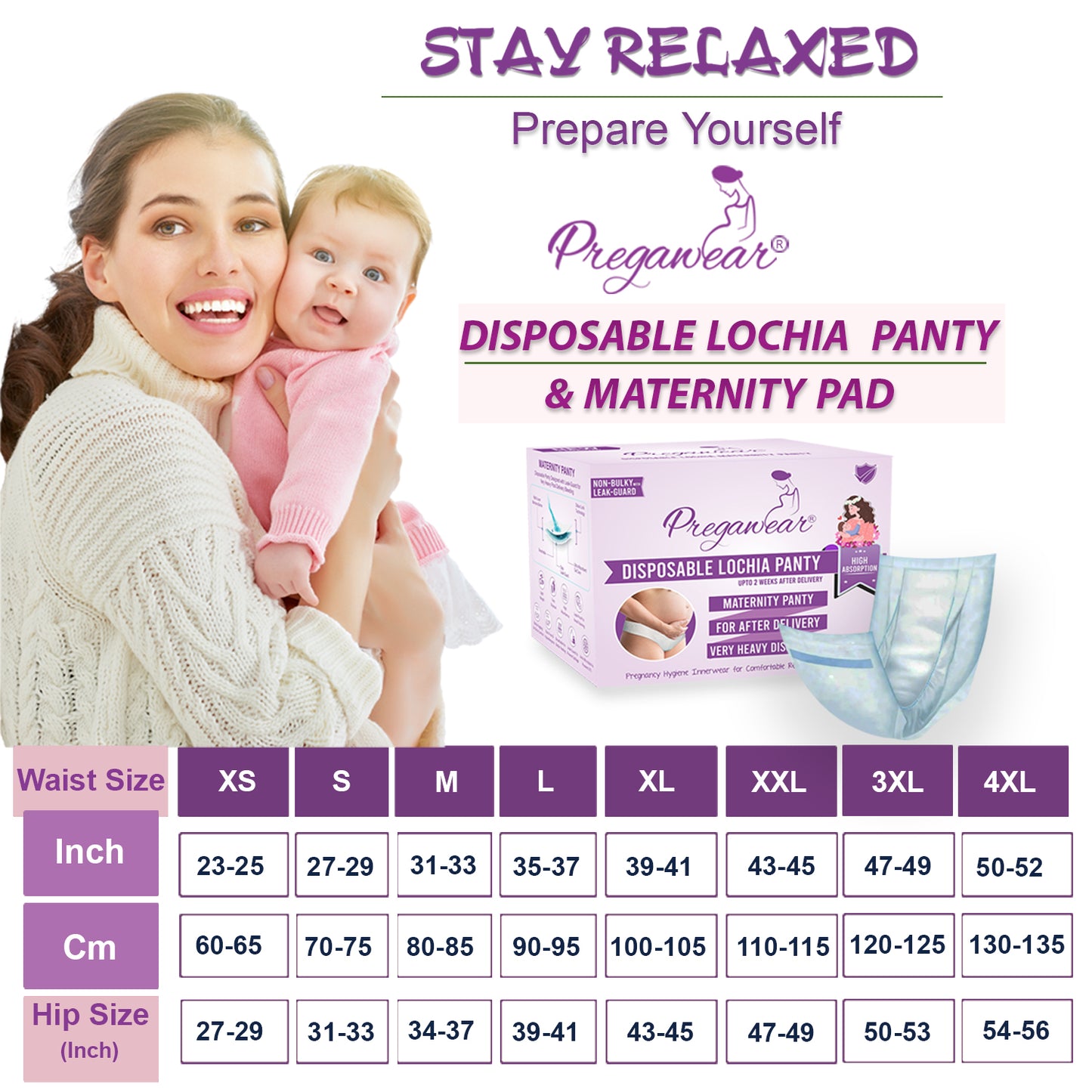 Pregawear Lochia Maternity Panty & Maternity Pad Combo| Heavy Flow | Post Delivery