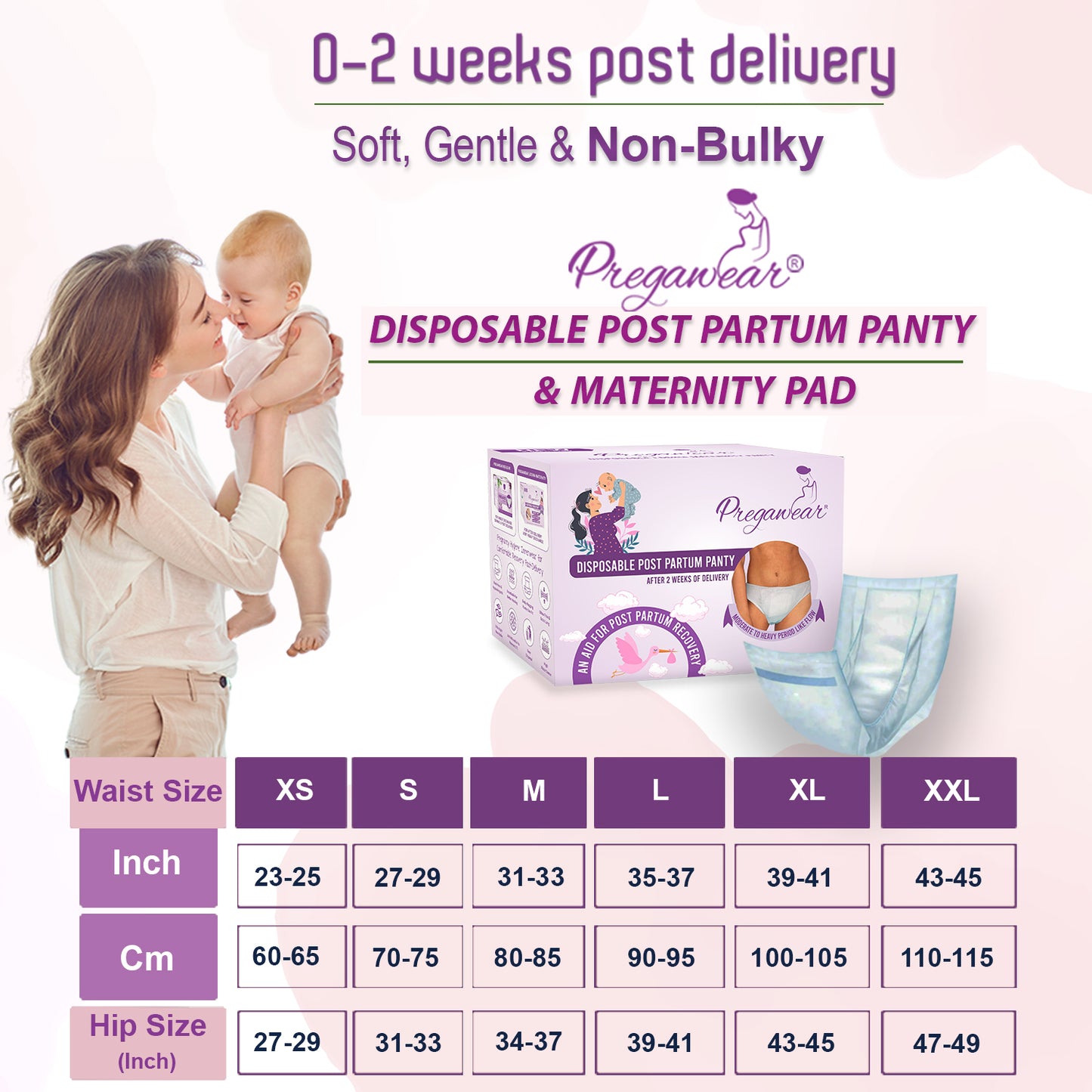Pregawear Post Partum Panty & Maternity Pad Combo for Women|Heavy Flow|After Delivery