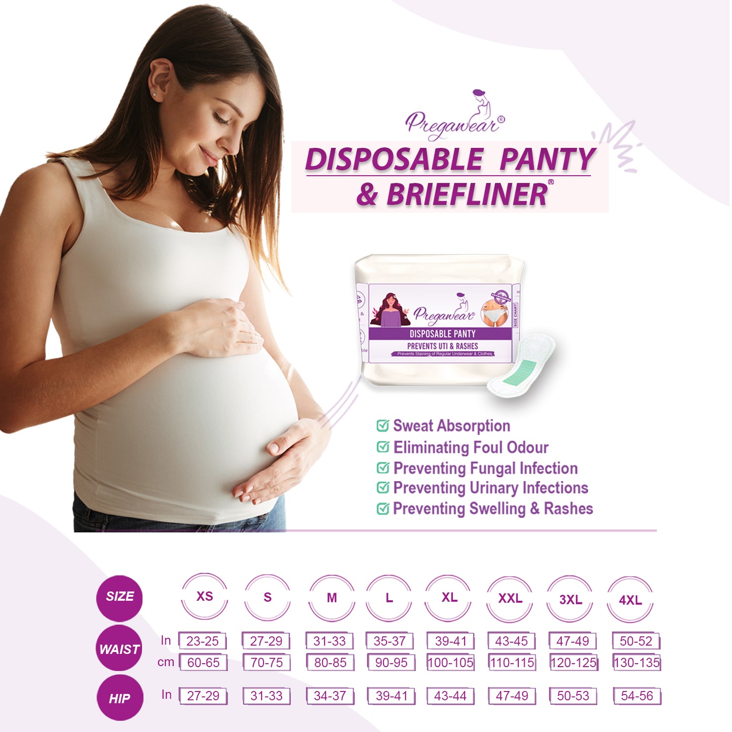 Pregawear Disposable Panty  & Periods Briefliner Disposal Briefs Combo