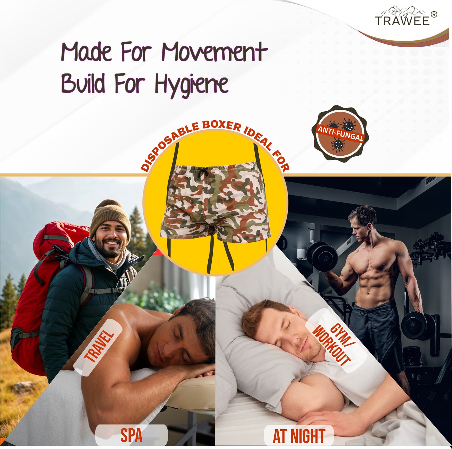 Trawée Disposable Boxer Brief – Single Use Travel Underwear | Lightweight Breathable Innerwear | Ideal for Travel, Gym, Trekking & Emergency Use