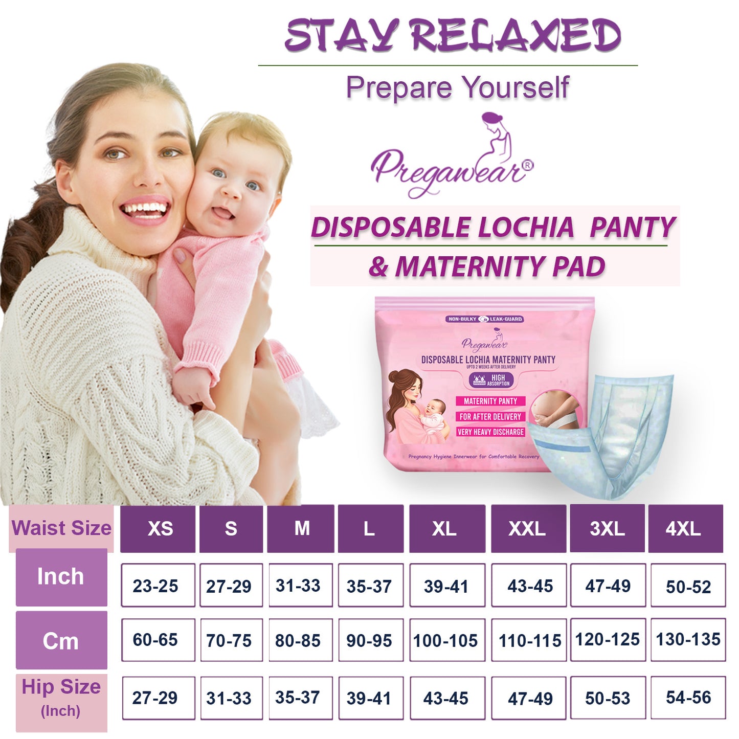 Pregawear Lochia Maternity Panty & Maternity Pad Combo| Heavy Flow | Post Delivery