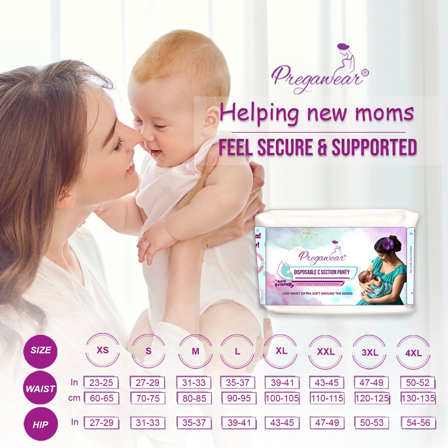 Pregawear Disposable C Section Panty | Low Waist Design Pregnancy Panties for Women| Maternity Panty After Delivery| Soft, Breathable, Antibacterial & Antifungal Full Coverage Underwear| Caesarean & Normal Delivery New Mothers