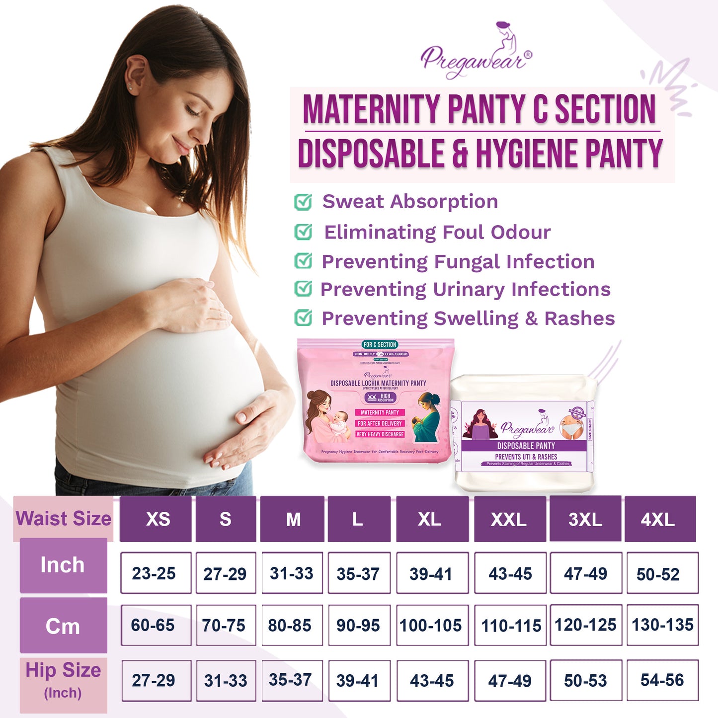 Pregawear C Section Maternity Panty & Disposable Hygiene Panties Combo| Low Waist High Absorption| Soft, Secure, Breathable Pregnancy Underwear| New Mothers After Birth| During & Post Delivery