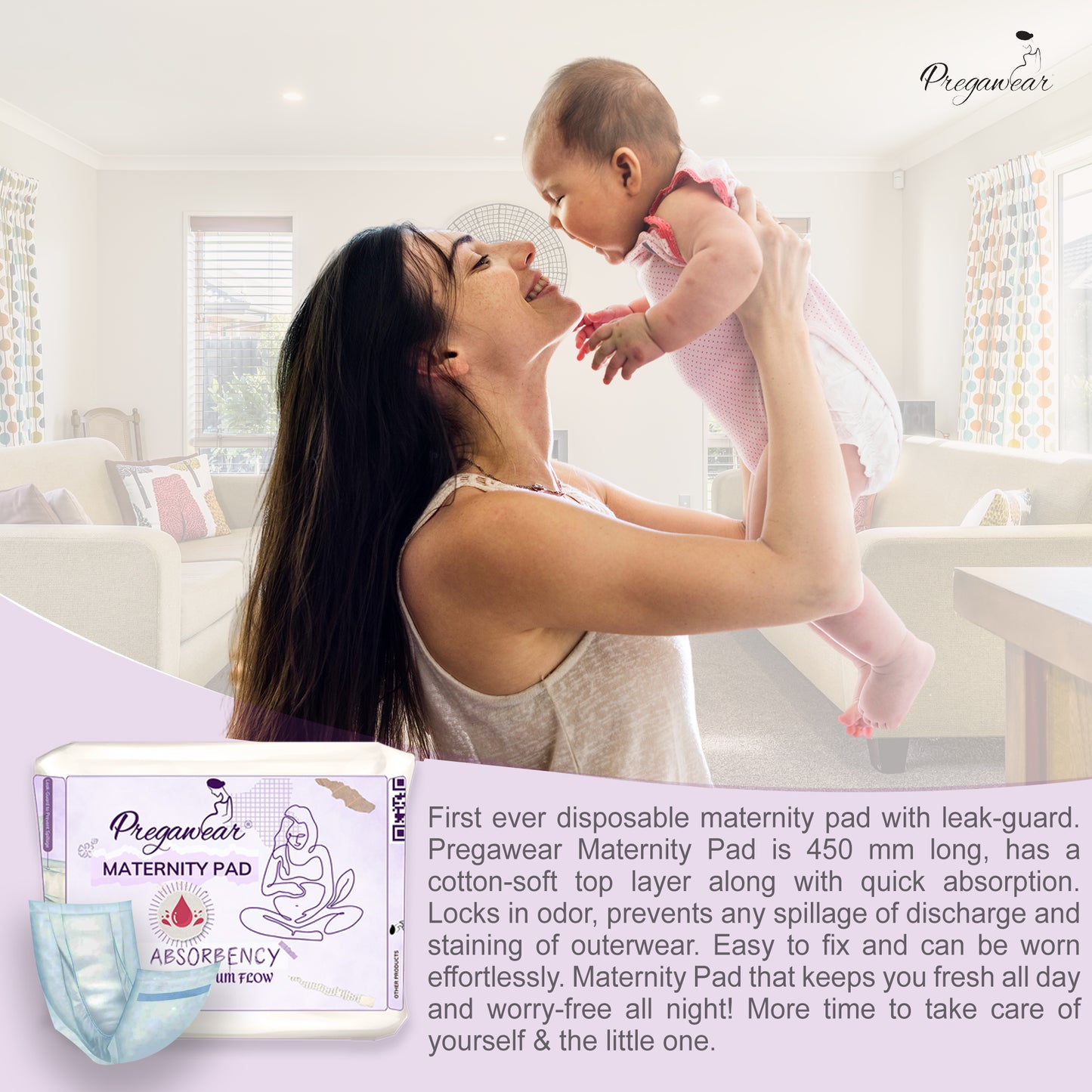 Pregawear Maternity Pad| Premium Disposable Soft Pads for Women| After Delivery Incontinence High Absorption | Heavy Periods | Leak Guard| Postpartum Flow| Rash Free | Overnight Protection