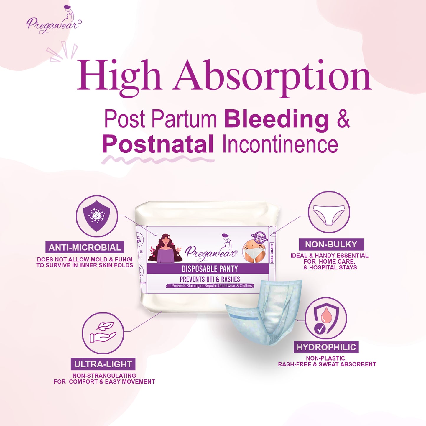 Pregawear Disposable Panty & Maternity Pad Combo | New Mom After Delivery Underwear|Rash Free Panties for Women