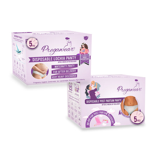 "Pregawear Lochia Maternity Panty(5) & Postpartum Panty(5) Combo | Disposable Antifungal Antibacterial Innerwear for New Mothers | Soft, Breathable, Leak-Proof Panties After Delivery Care  "