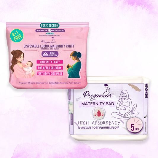 Pregawear Lochia Maternity Panty for C Section & Maternity Pad Combo for Heavy Flow Post Delivery