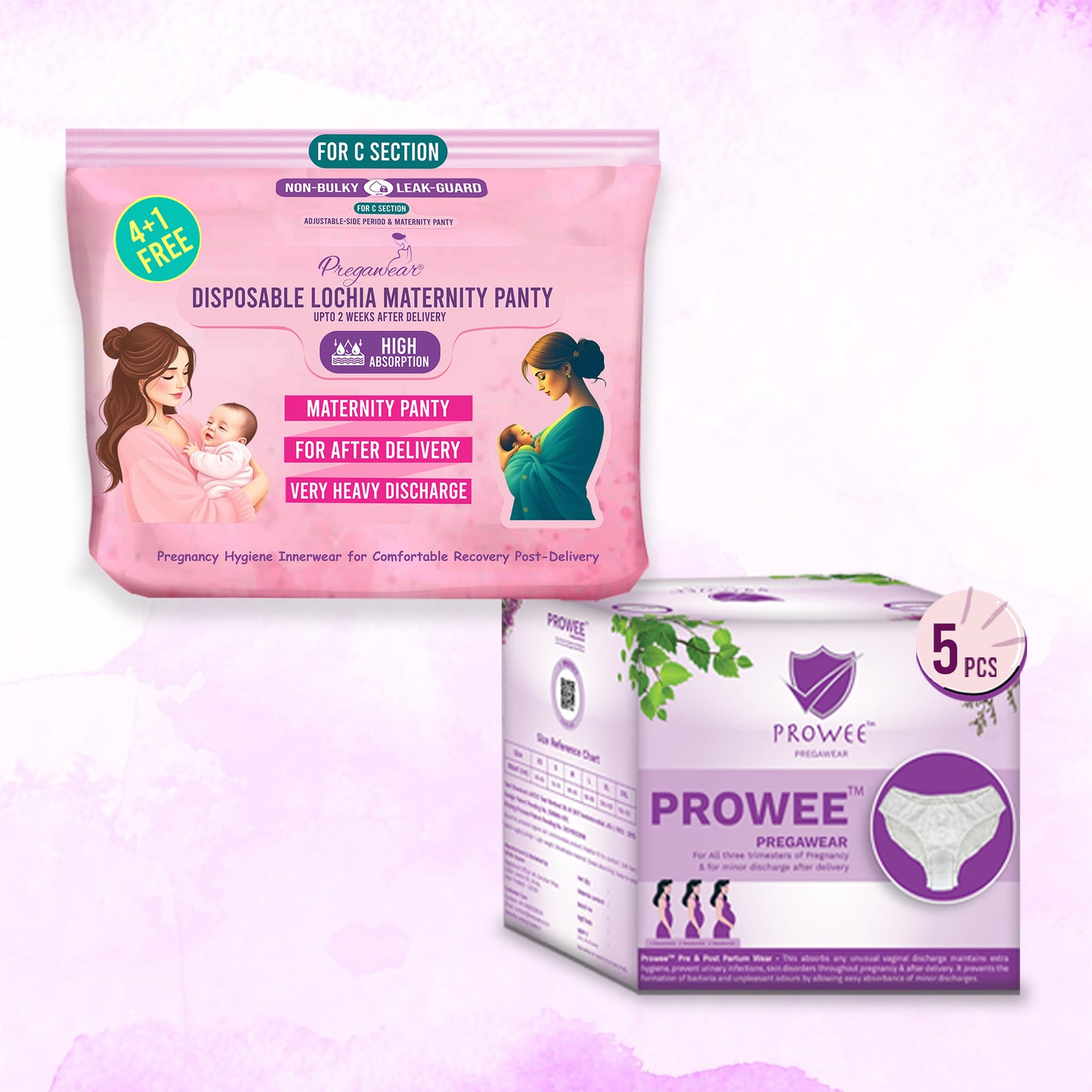 Pregawear Lochia Maternity Panty C Section & Regular Panties Combo| Antifungal, Antibacterial, Soft, Breathable, Leak-Proof Underwear for New Mothers| Heavy & Light Daily Discharge Pregnancy