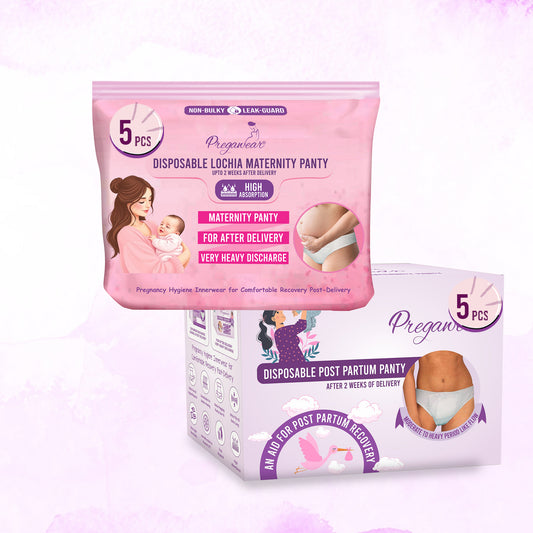 "Pregawear Lochia Maternity Panty(5) & Postpartum Panty(5) Combo | Disposable Antifungal Antibacterial Innerwear for New Mothers | Soft, Breathable, Leak-Proof Panties After Delivery Care  "