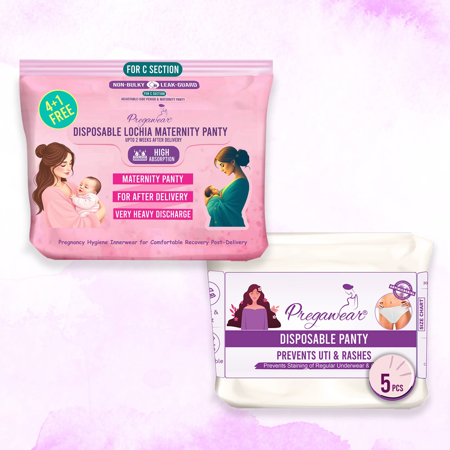 Pregawear C Section Maternity Panty & Disposable Hygiene Panties Combo| Low Waist High Absorption| Soft, Secure, Breathable Pregnancy Underwear| New Mothers After Birth| During & Post Delivery