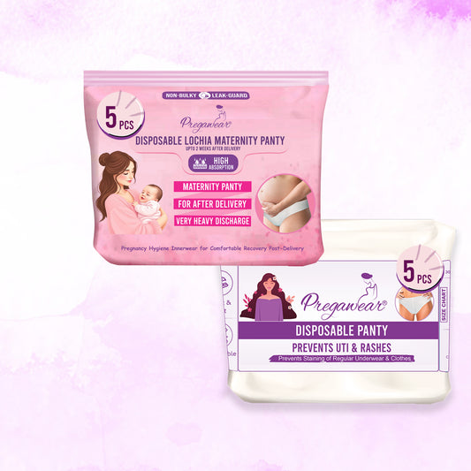 Pregawear Lochia Maternity Panty  & Disposable Panties Combo| Leak-Proof, Rash-Free, Antifungal, Antibacterial Hygiene Underwear for Comfortable Recovery| Skin-Friendly After Delivery Care