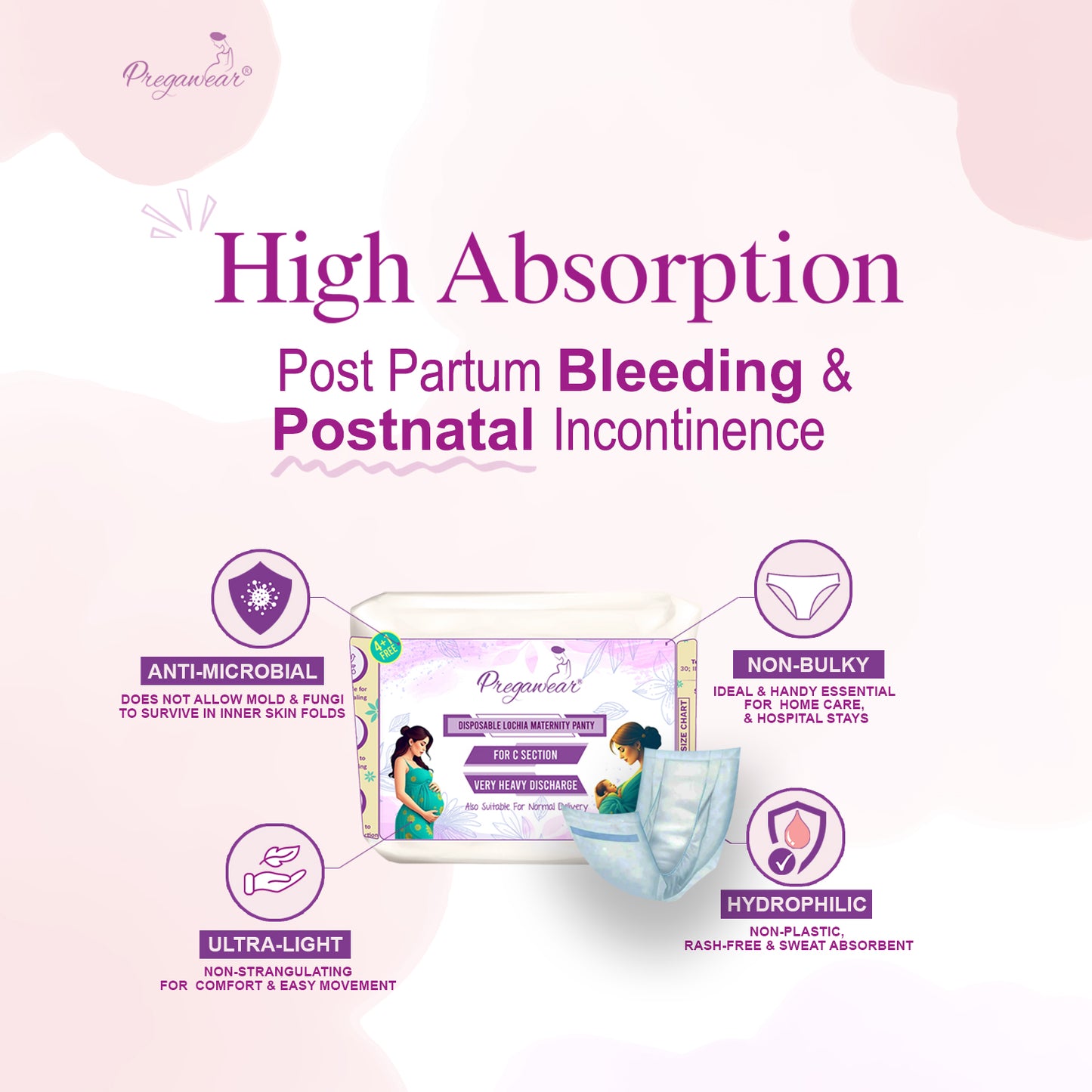 Pregawear Lochia Maternity Panty for C Section & Maternity Pad Combo for Heavy Flow Post Delivery