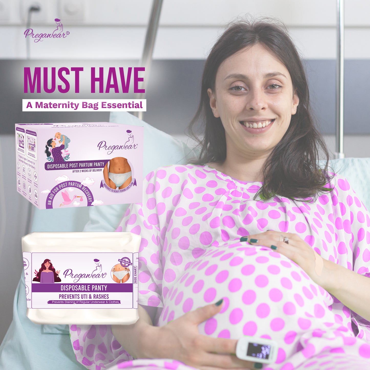 Pregawear Post Partum Maternity Panty & Disposable Panties Combo| Leak-Proof, Anti-Rash, Antibacterial, Antifungal Hygiene Underwear for Comfortable Recovery| After Delivery Skin-Friendly Care