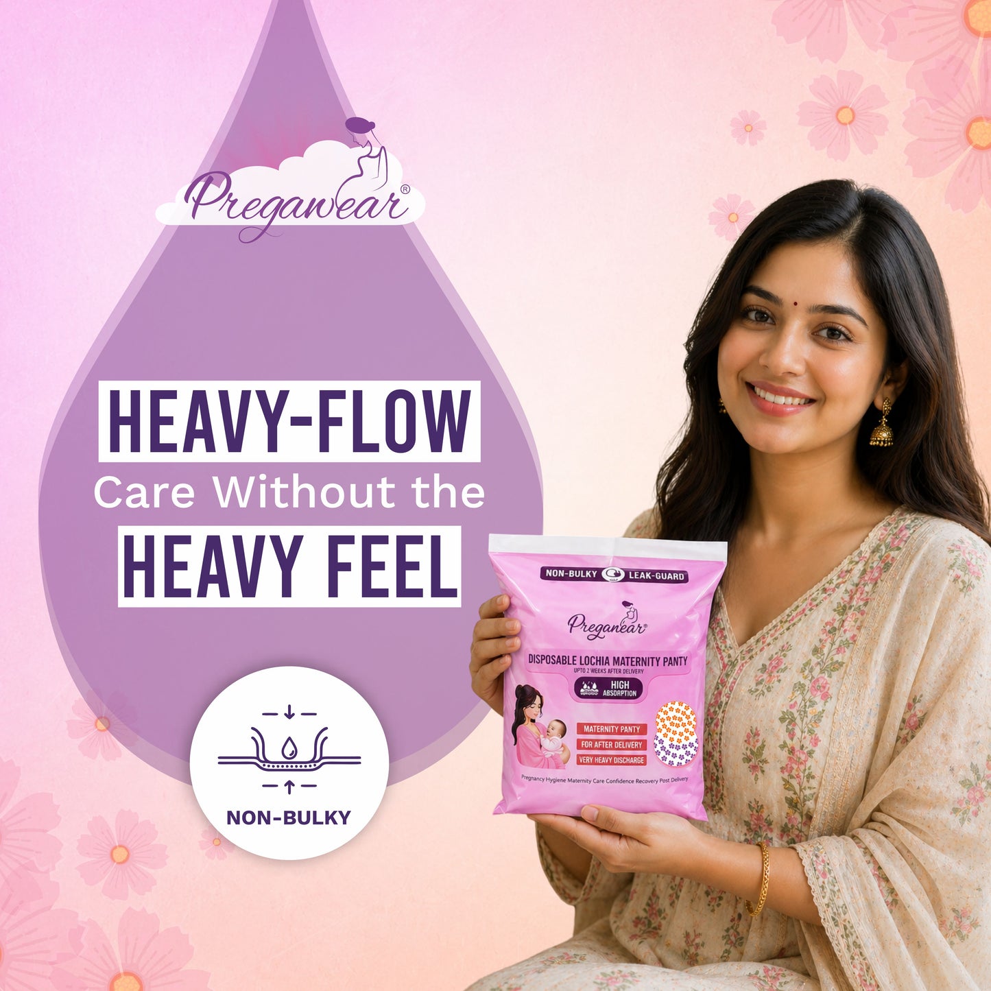 Pregawear Print Pop Lochia Maternity Panty for Women | Disposable Postpartum Panty for Heavy Flow After Delivery | Soft Breathable Leak-Guard Underwear for Hospital, Travel & Home Use