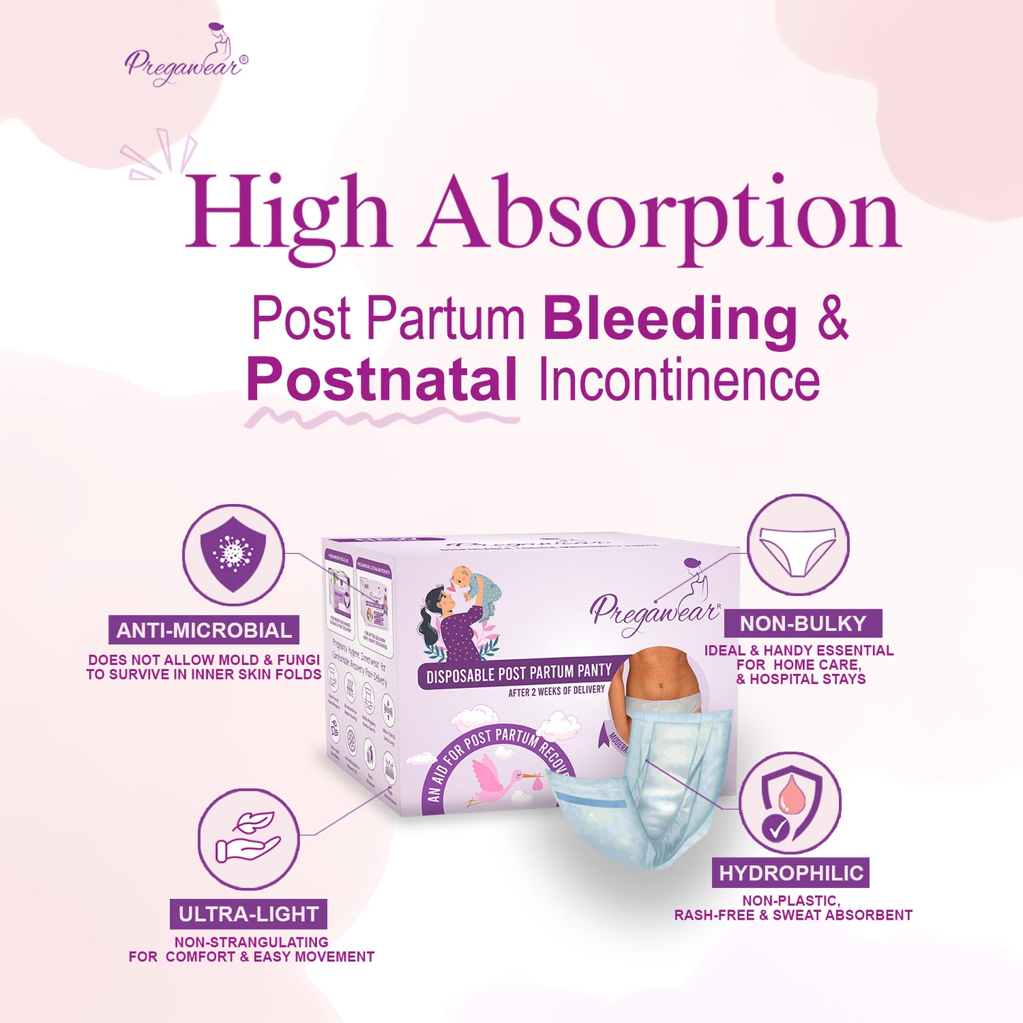 Pregawear Post Partum Panty & Maternity Pad Combo for Women|Heavy Flow|After Delivery