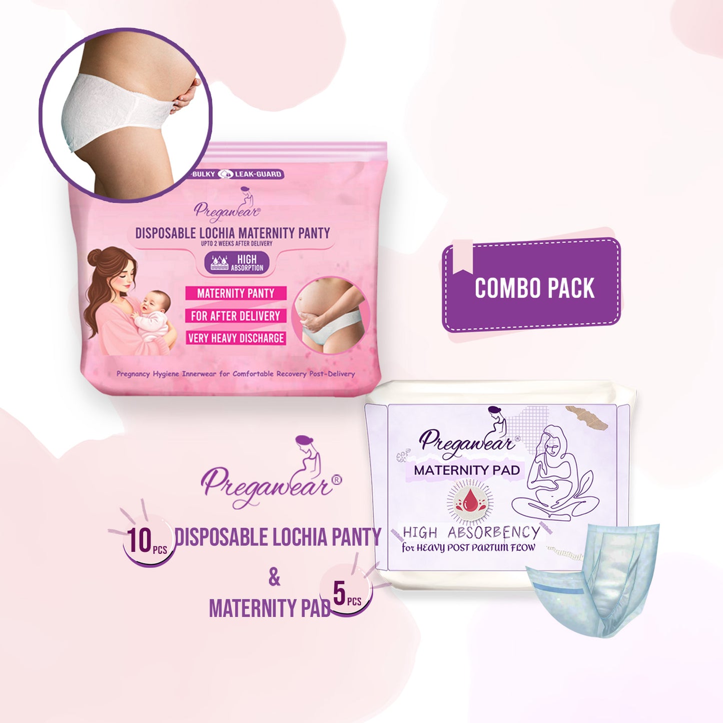 Pregawear Lochia Maternity Panty & Maternity Pad Combo| Heavy Flow | Post Delivery