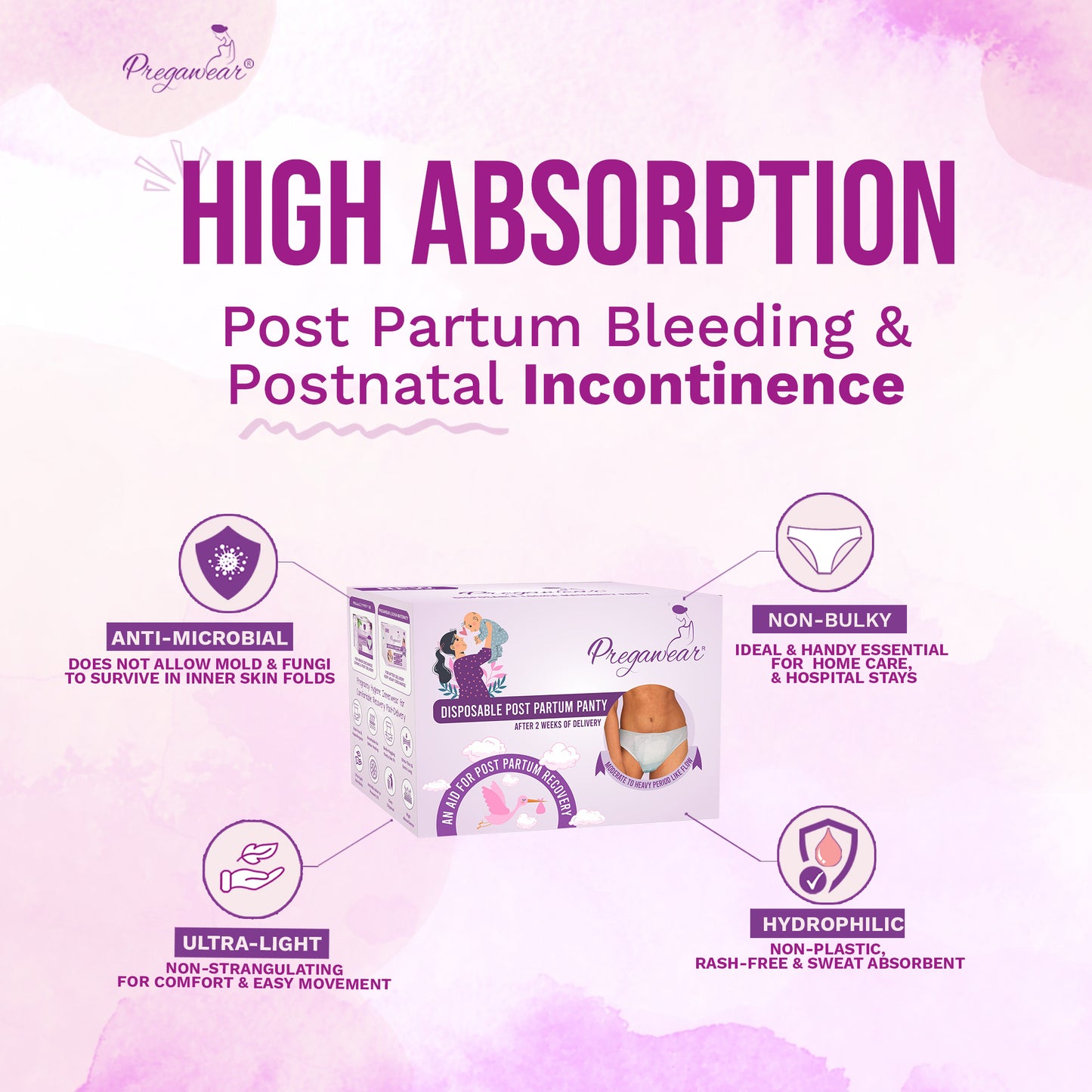 Pregawear Post Partum Maternity Panty & Disposable Panties Combo| Leak-Proof, Anti-Rash, Antibacterial, Antifungal Hygiene Underwear for Comfortable Recovery| After Delivery Skin-Friendly Care