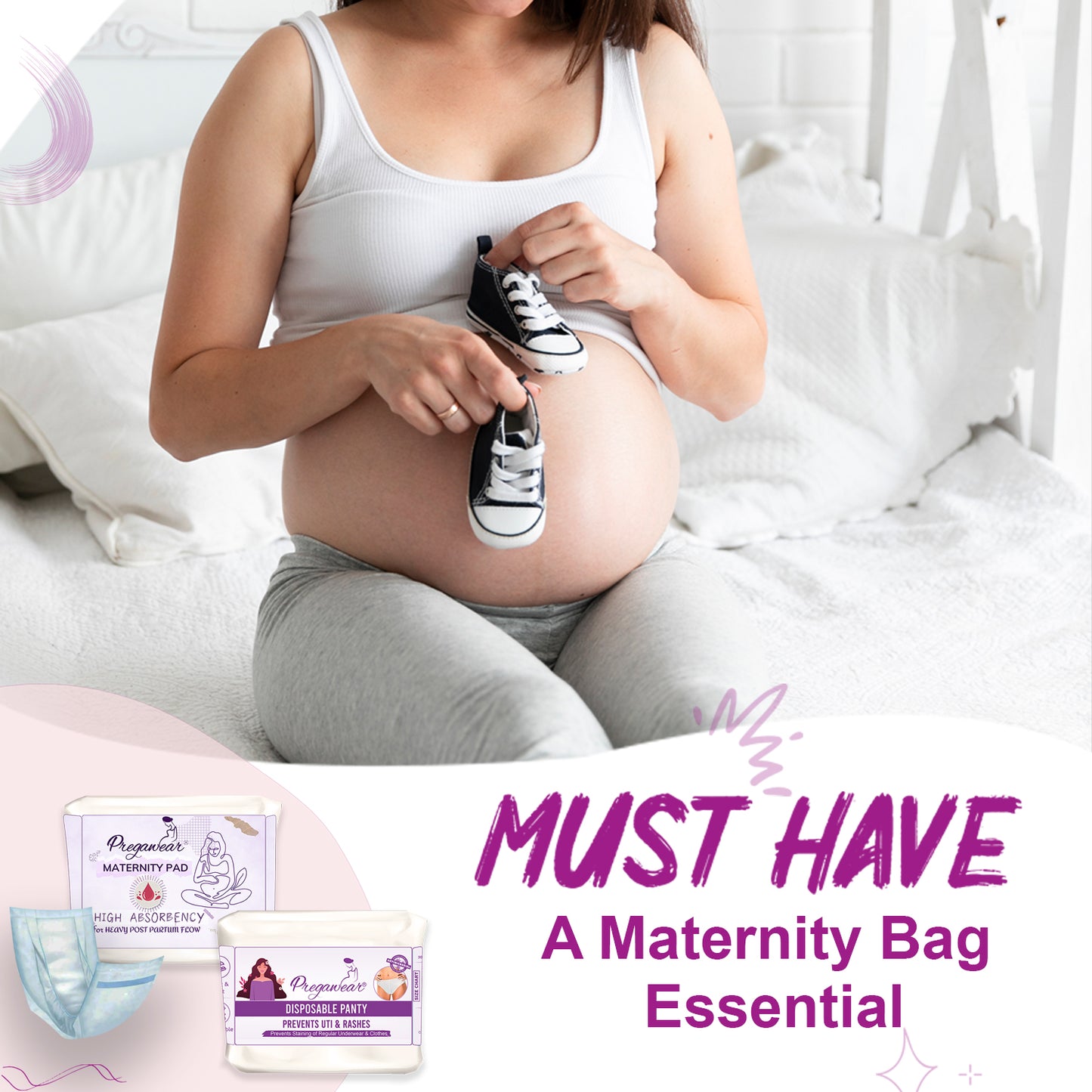 Pregawear Disposable Panty & Maternity Pad Combo | New Mom After Delivery Underwear|Rash Free Panties for Women