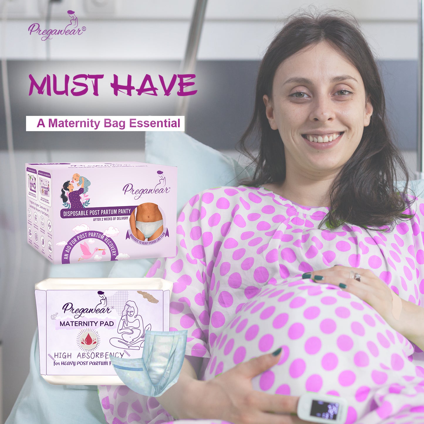 Pregawear Post Partum Panty & Maternity Pad Combo for Women|Heavy Flow|After Delivery