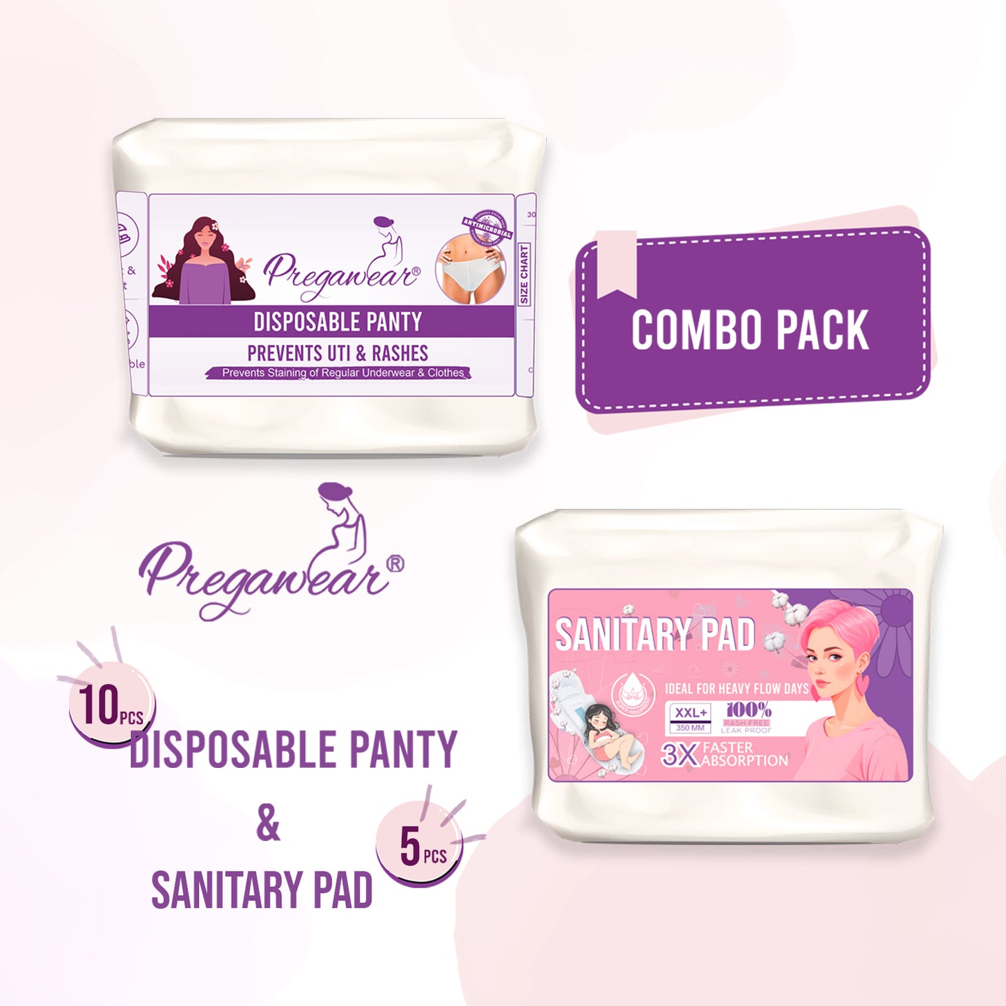 Disposable Panty & Sanitary Pad Combo| Heavy Flow|Overnight Protection