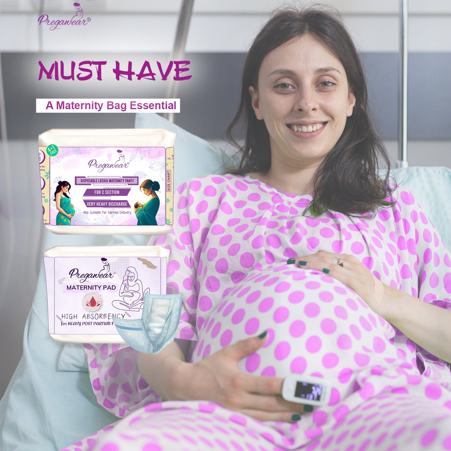 Pregawear Lochia Maternity Panty for C Section & Maternity Pad Combo for Heavy Flow Post Delivery