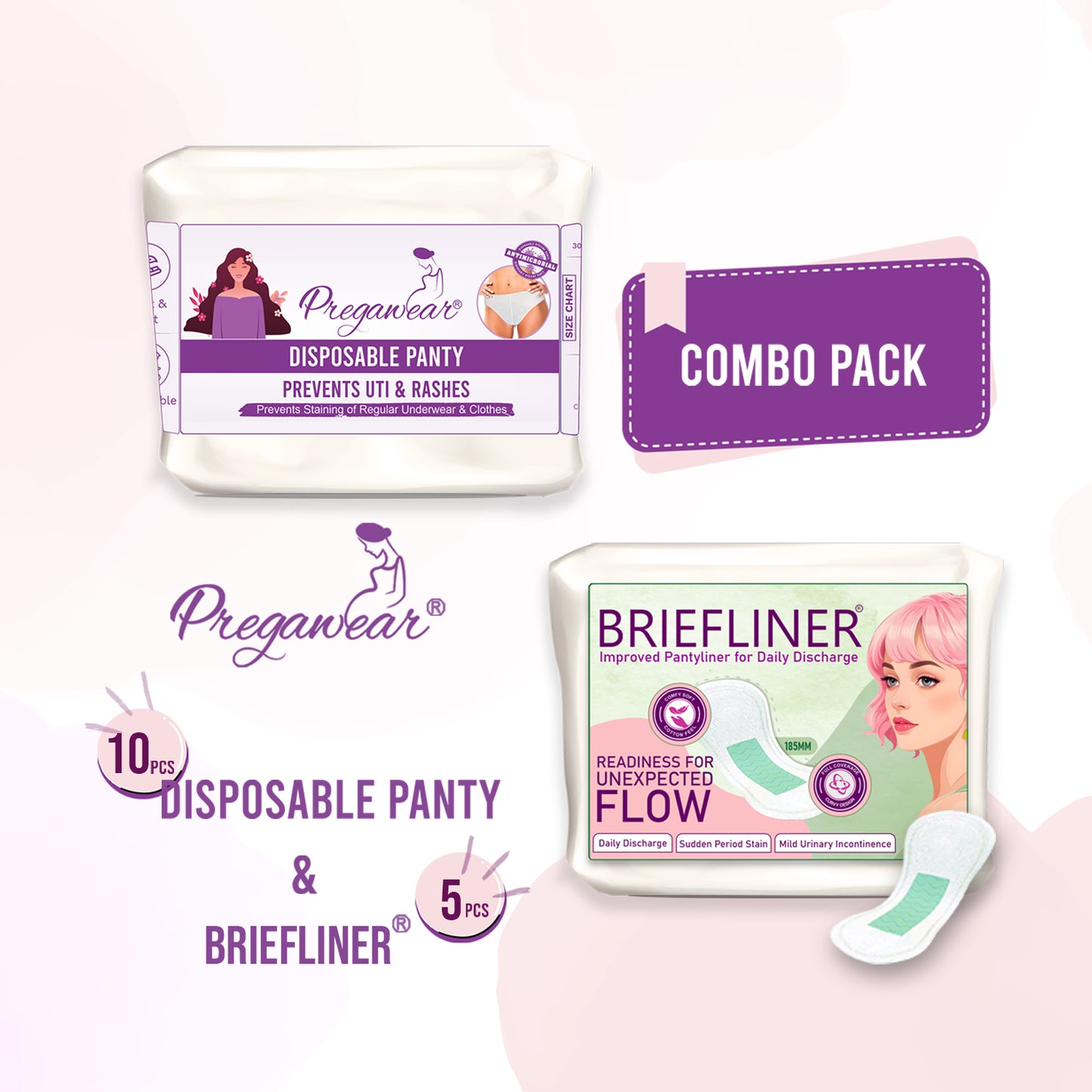 Pregawear Disposable Panty  & Periods Briefliner Disposal Briefs Combo