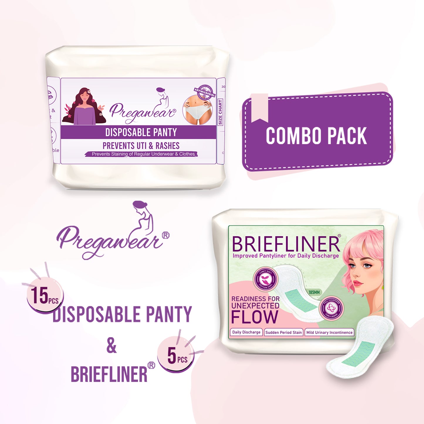 Pregawear Disposable Panty  & Periods Briefliner Disposal Briefs Combo
