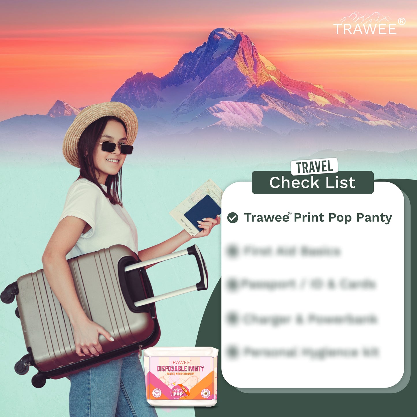 Trawee Women Disposable Innerwear| Print Pop Travel Panty | Rash-Free, Breathable, Antibacterial, Antifungal| Prevents UTI| Perfect for Daily Use, Trips, Trekking & Vacations| No Laundry