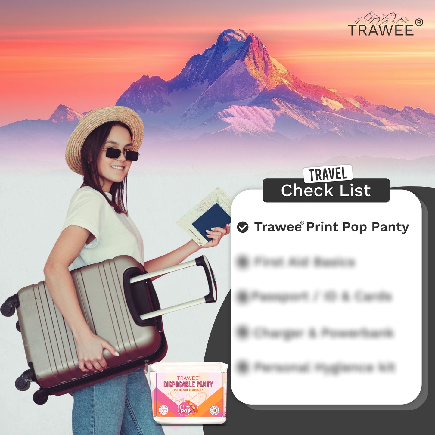 Trawee Women Disposable Innerwear| Print Pop Travel Panty | Rash-Free, Breathable, Antibacterial, Antifungal| Prevents UTI| Perfect for Daily Use, Trips, Trekking & Vacations| No Laundry - XL (Copy)