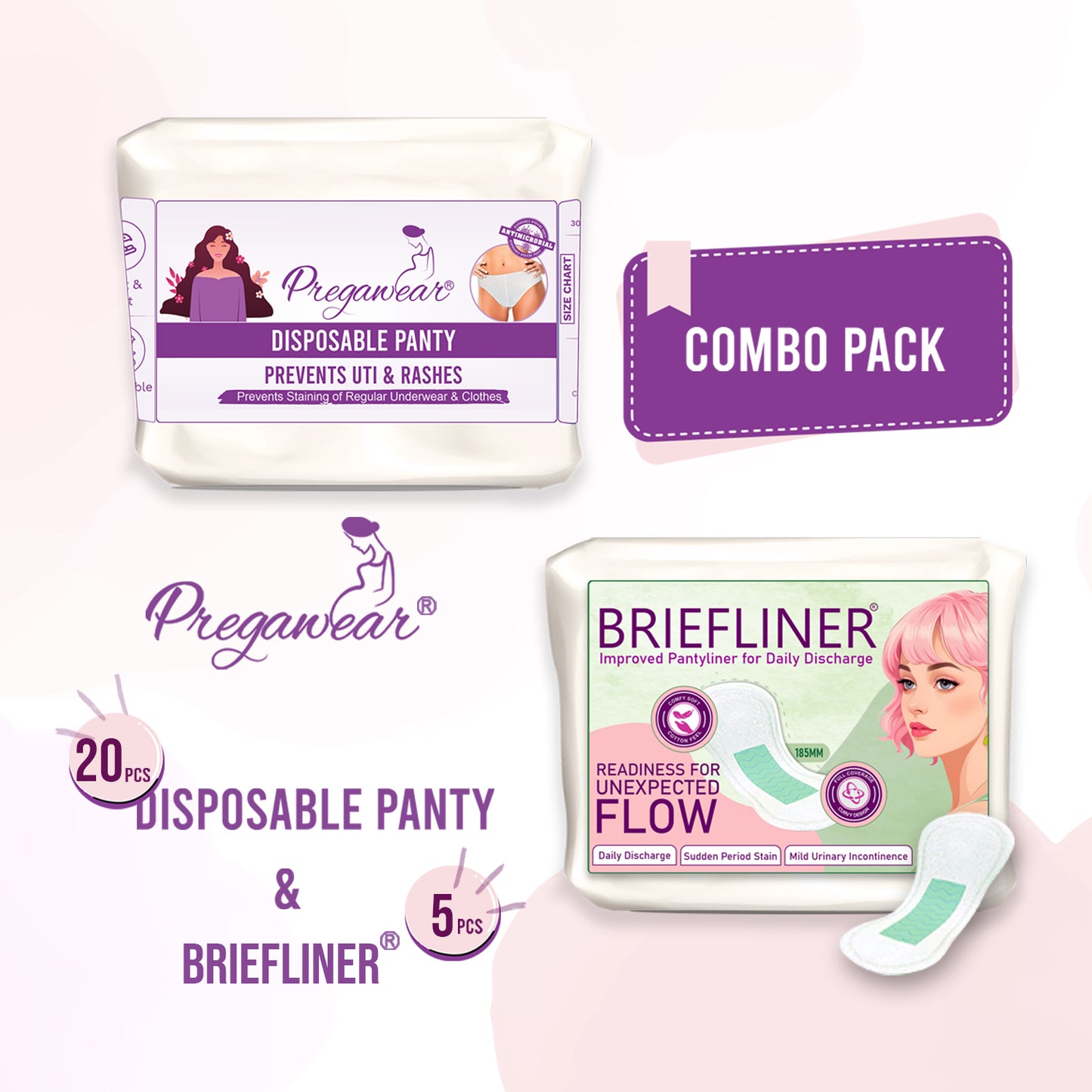 Pregawear Disposable Panty  & Periods Briefliner Disposal Briefs Combo