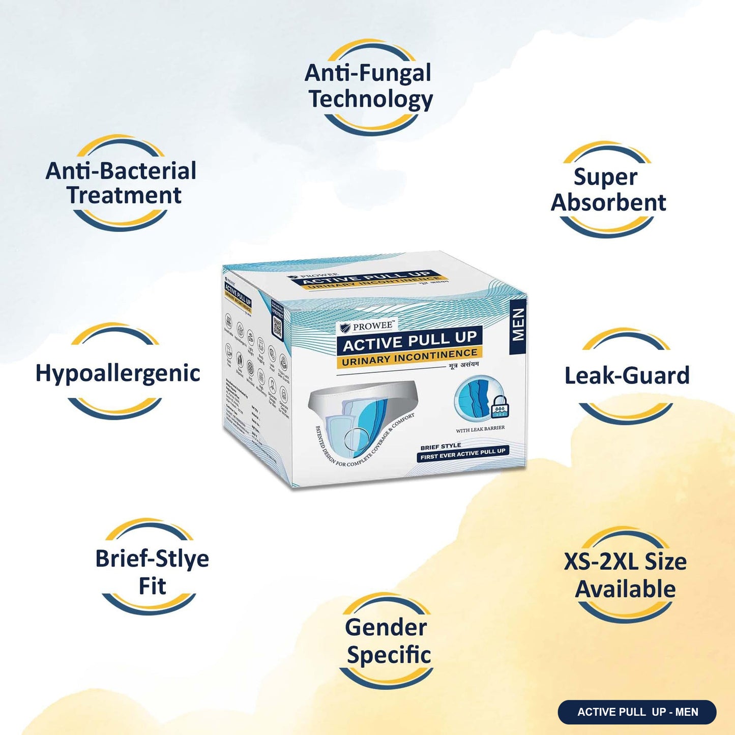 NOT an Adult Diaper, BUT Men Active Pull Up with Leak Guard for Urinary Incontinence (Volume 50-400cc), Microbe Protected. Prowee Active Pull Up (Men)