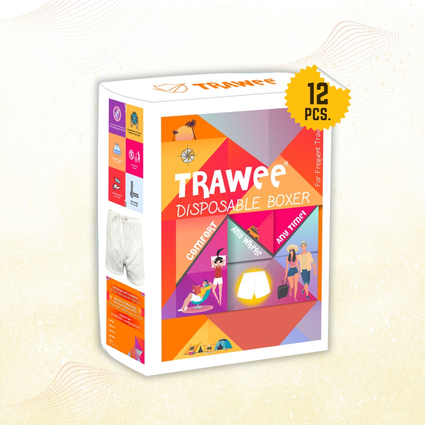 Trawee Boxer Style Disposable Travelers Hygiene Innerwear, Light Weight Fungal Protection. Trawee - Disposable Boxer