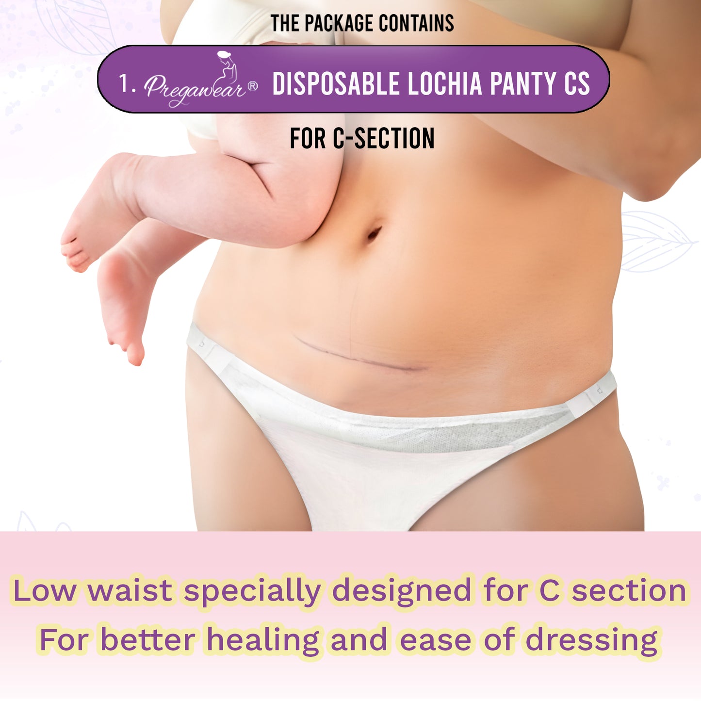 Pregawear C Section Maternity Panty & Disposable Hygiene Panties Combo| Low Waist High Absorption| Soft, Secure, Breathable Pregnancy Underwear| New Mothers After Birth| During & Post Delivery