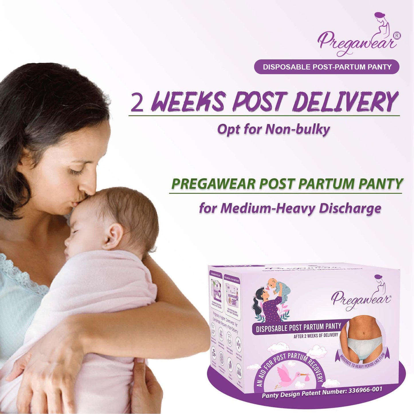 Post Partum Maternity Panties (Disposable) with High Absorption Pads for After Lochia  Heavy Flow.Pregawear--Disposable Post Partum Panty