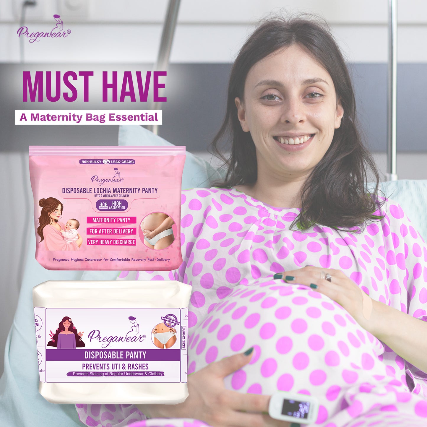 Pregawear Lochia Maternity Panty  & Disposable Panties Combo| Leak-Proof, Rash-Free, Antifungal, Antibacterial Hygiene Underwear for Comfortable Recovery| Skin-Friendly After Delivery Care