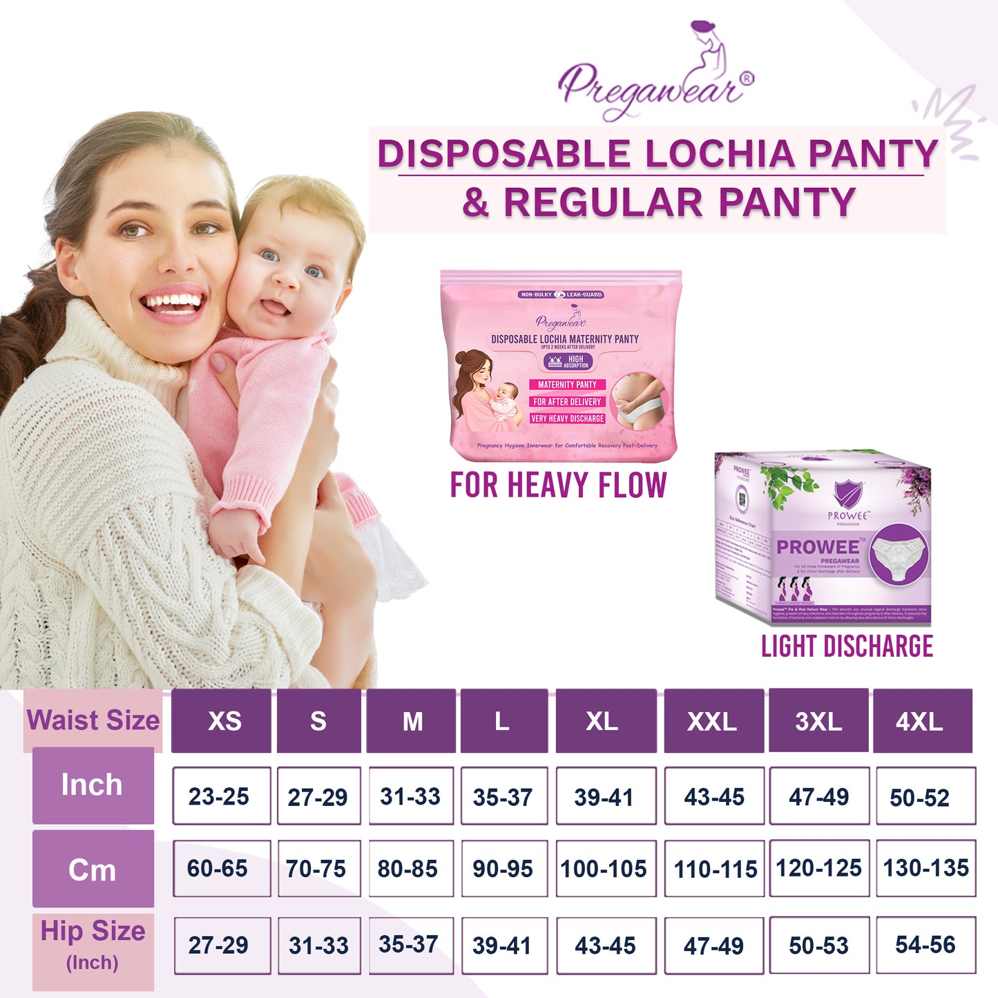 Pregawear Lochia Maternity Panty & Regular Disposable Panty Combo | Antifungal, Antibacterial Underwear for New Mothers | Soft, Breathable, Leak-Proof Panties for Heavy Lochia & Light Daily Discharge