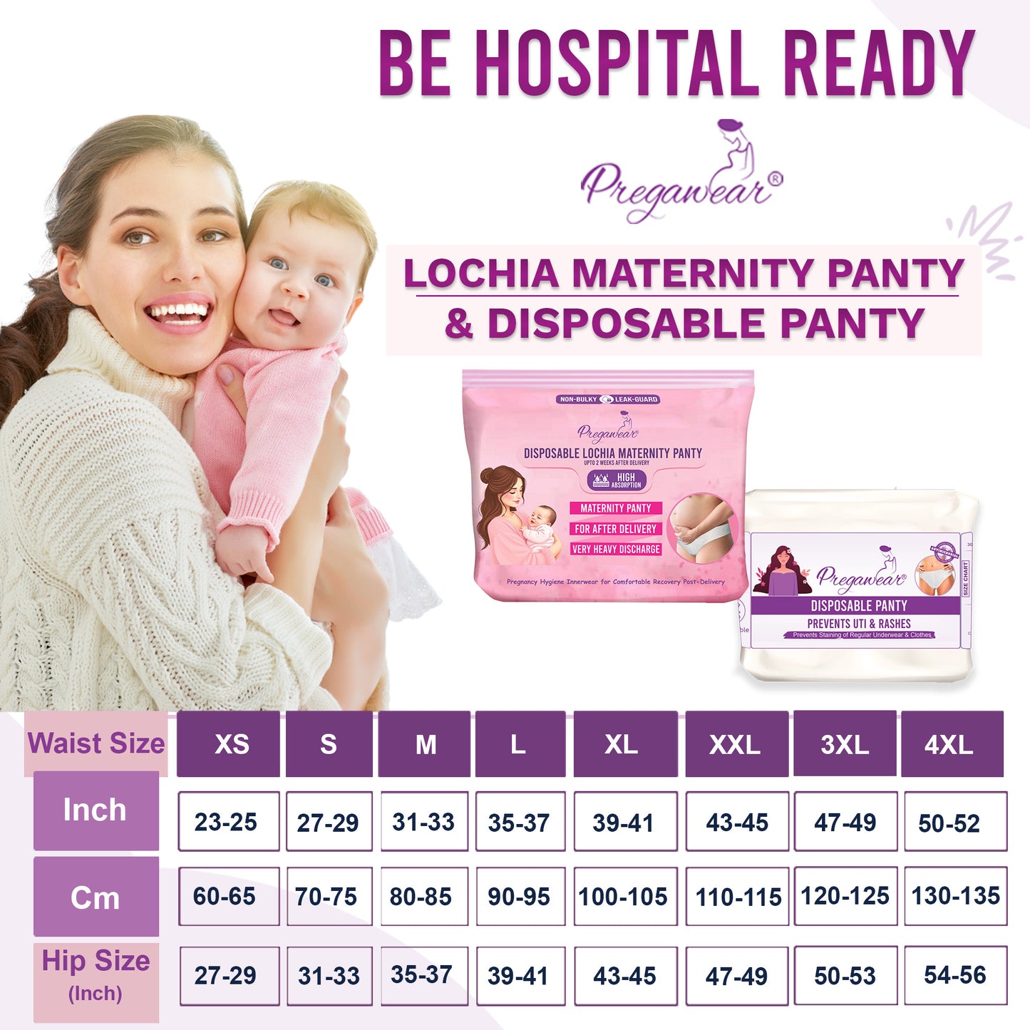 Pregawear Lochia Maternity Panty  & Disposable Panties Combo| Leak-Proof, Rash-Free, Antifungal, Antibacterial Hygiene Underwear for Comfortable Recovery| Skin-Friendly After Delivery Care
