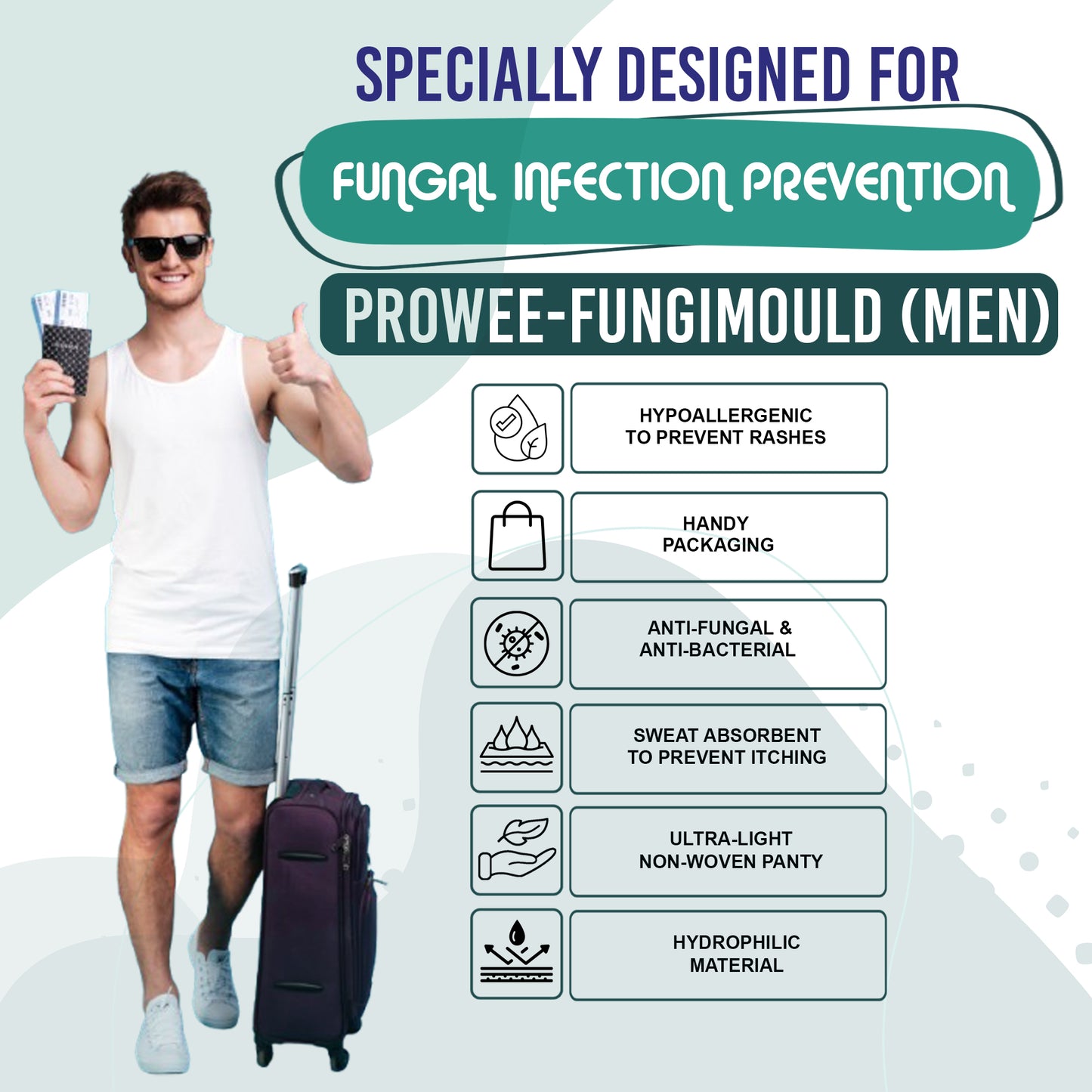 XL Size Disposable Briefs (Underwears) for Men with Fungal Infection Prevention Properties - Prowee Fungimould (Men)