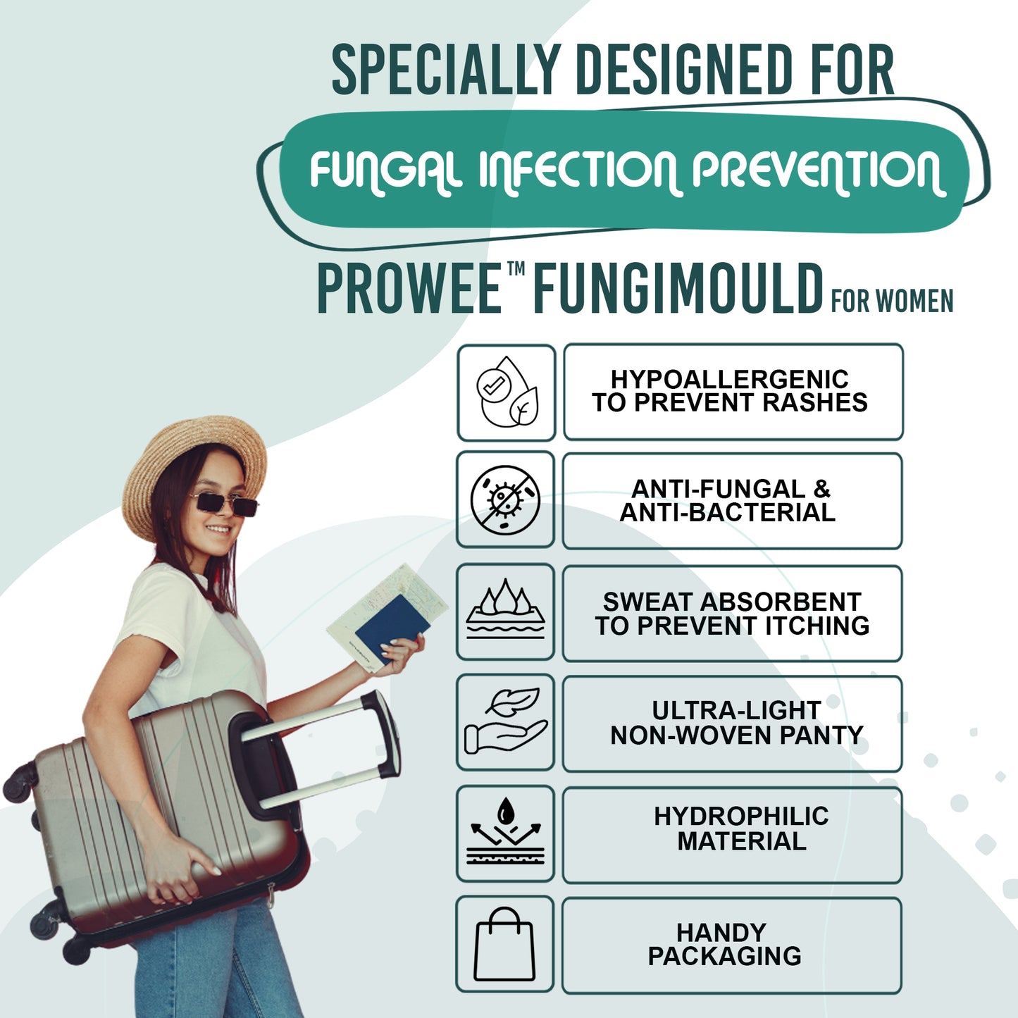 Disposable Panties (Undies/Innerwears) for Women with Fungal Infection Prevention Properties - Prowee Fungimould (Women)