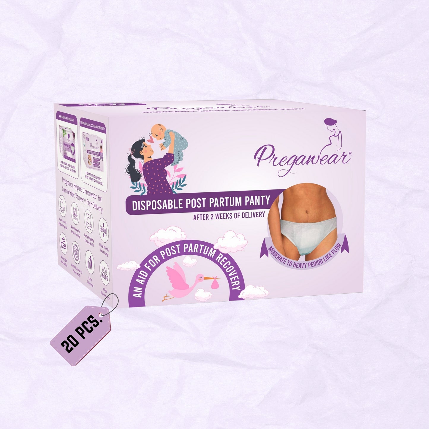 Post Partum Maternity Panties (Disposable) with High Absorption Pads for After Lochia  Heavy Flow.Pregawear--Disposable Post Partum Panty